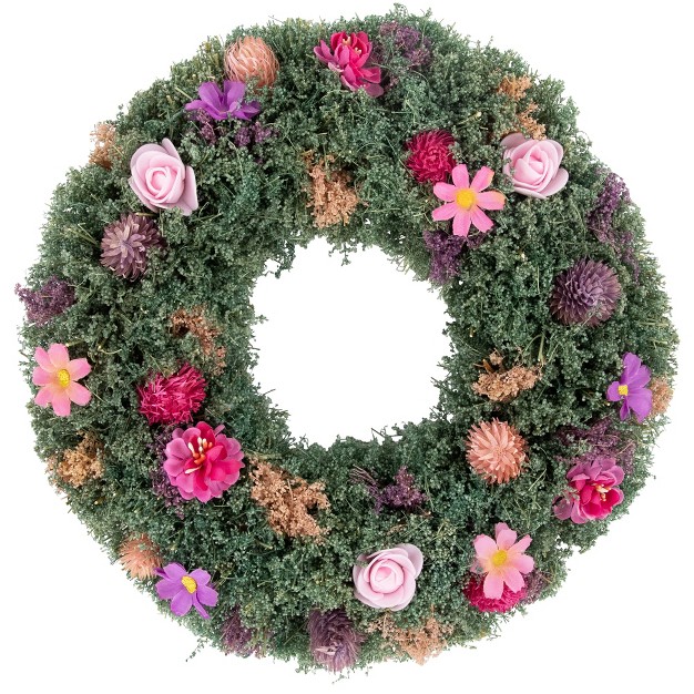 Pink Rose And Purple Thistle Mixed Floral Spring Wreath