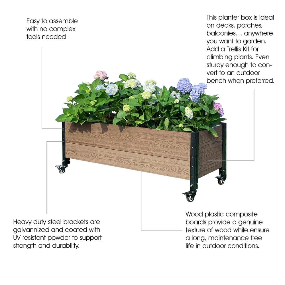 EverBloom 19 in. D x 17 in. H x 45 in. W Brown and Black Composite Board and Steel Mobile Deckside Planter Box Raised Garden Bed K2110