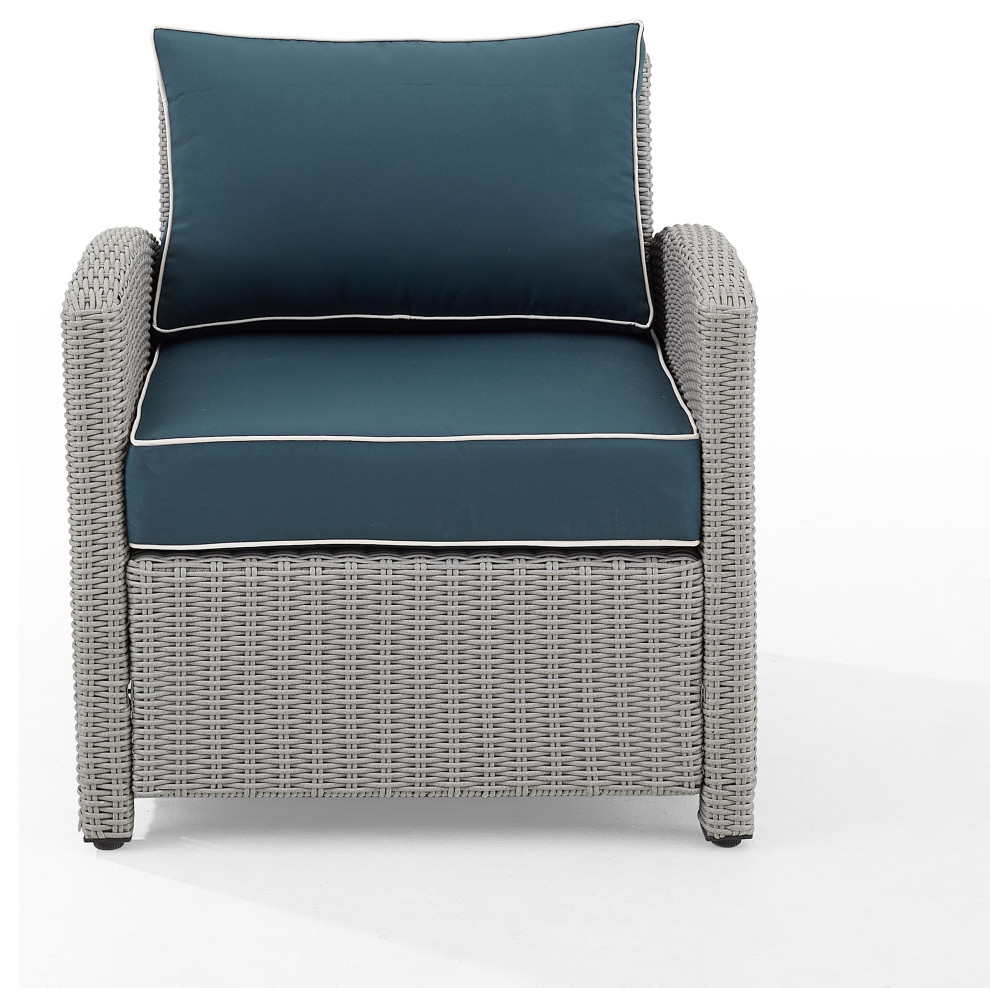 Bradenton Outdoor Wicker Armchair Navy/Gray   Tropical   Outdoor Lounge Chairs   by Homesquare  Houzz