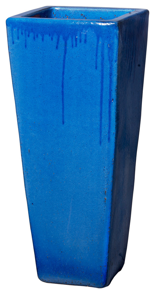 Square Tall Planter  Blue  Large   Contemporary   Outdoor Pots And Planters   by HedgeApple  Houzz