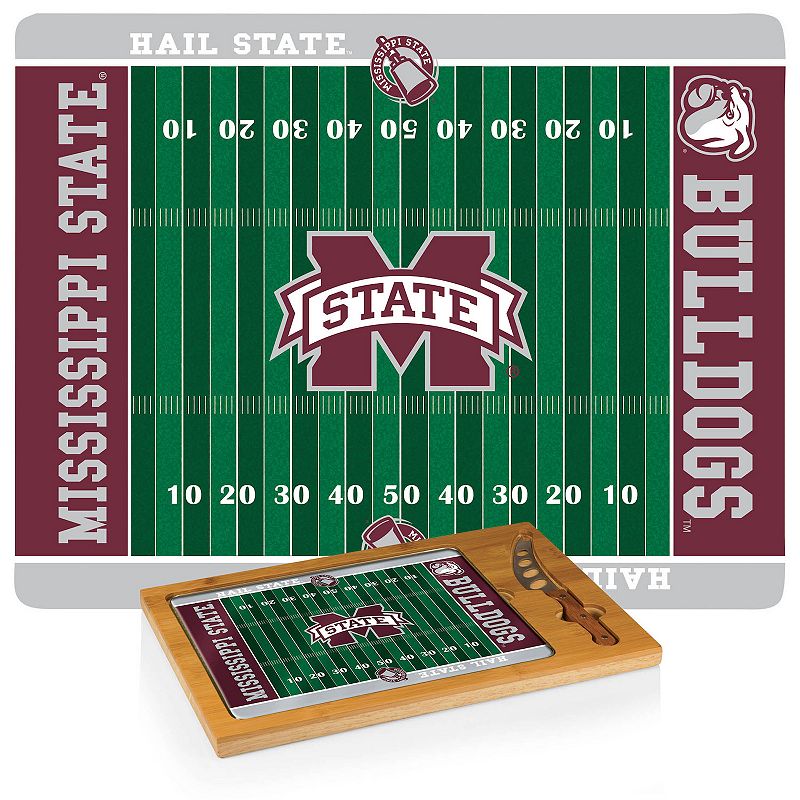 Picnic Time Mississippi State Bulldogs Icon Glass Top Cutting Board and Knife Set