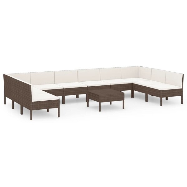 11 Piece Patio Lounge Set with Cushions Poly Rattan Brown - Overstock - 35848088