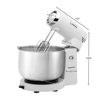 OVENTE Electric Stand Mixer 3.5 qt. 5 Speed Control 250-Watt with 2 Blender Attachment Egg Beater Whisk and Dough Hook White SM680W