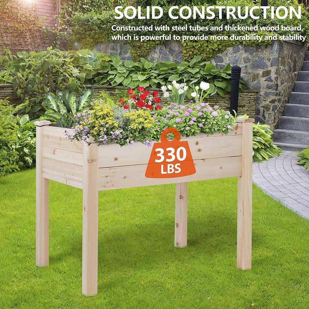 BACKYARD EXPRESSIONS PATIO · HOME · GARDEN Large 36 in. x 24 in. Tan Wood Raised Planter Box with Greenhouse 906533