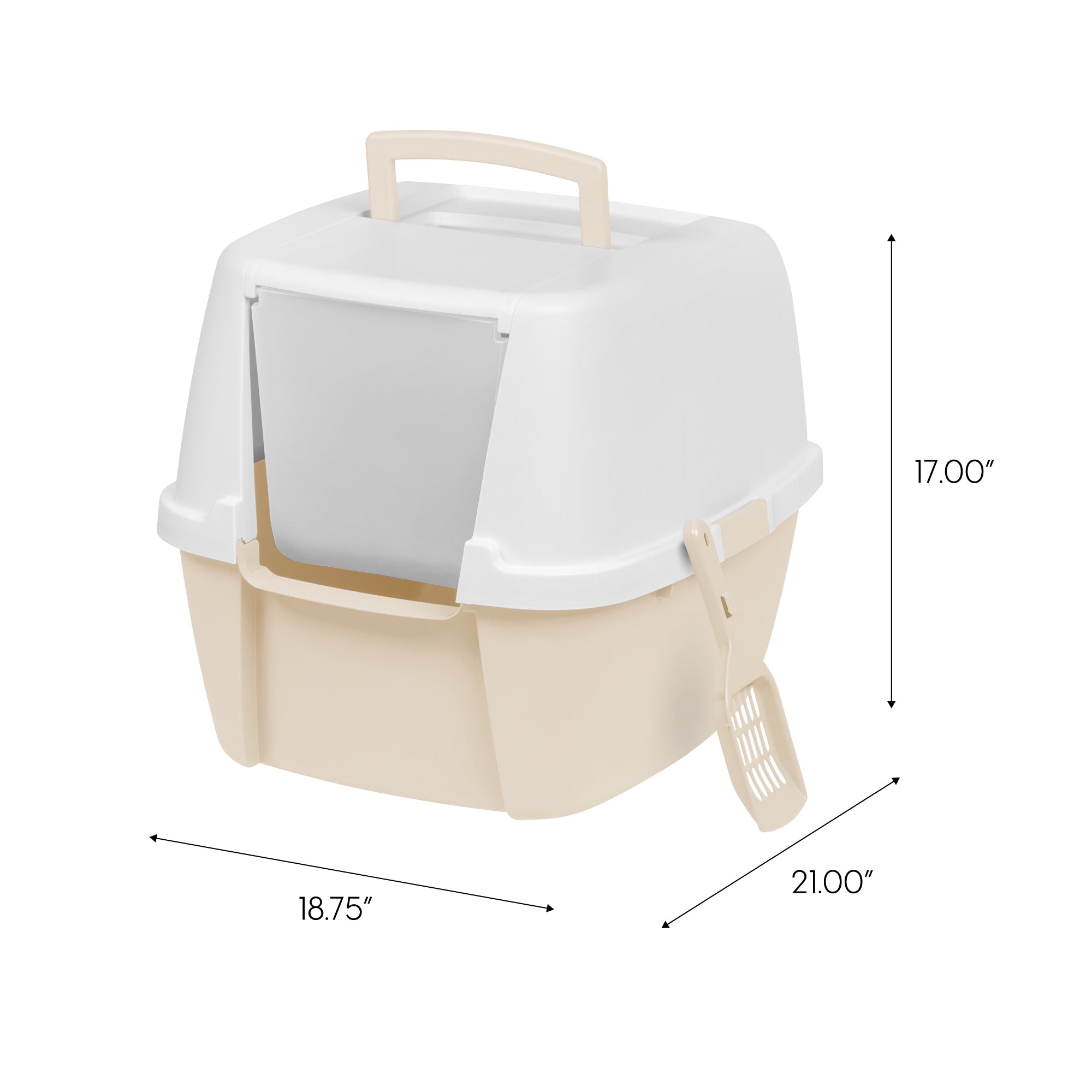 IRIS USA Jumbo Hooded Litter Box with Scoop， Off White