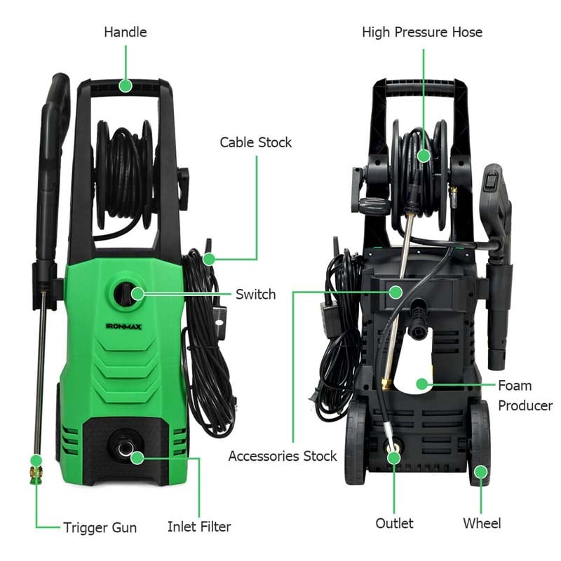 3500PSI Electric Pressure Washer, 1800W 2.6 GPM Portable Electric Power Washer with 4 Nozzles