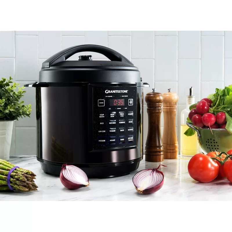 GRANITESTONE 2590 6 Qt. Black Electric Triple Layer Titanium Coating Multi-Pressure Cooker with Built-In Timer and Pre-Settings