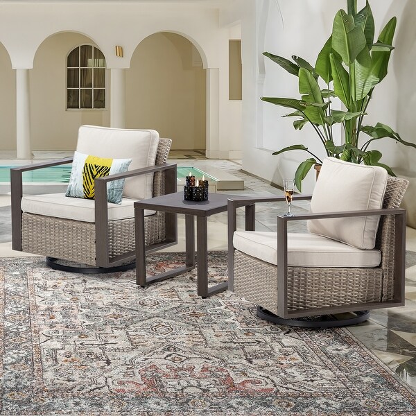 Cozywor 3Piece Patio Swivel Outdoor Rocking Chair Conversation Set with Side Table