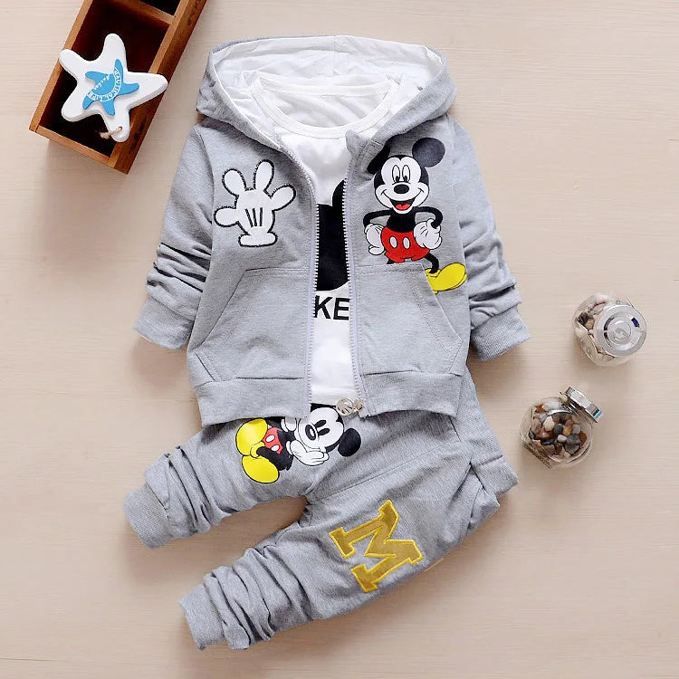 Baby Girls Boys Mickey Minnie Clothing Sets Spring Autumn Kids Outfits Hoodie+T-shirt+Pants Tracksuit Children Sport Suit