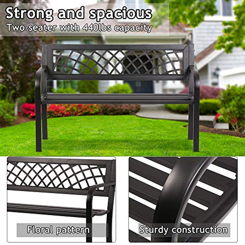 Park Benches Cast Iron Outdoor Bench Metal Garden Benches for Outdoors Patio, Black