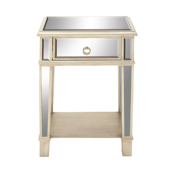 Beige Wood Glam Accent Table 27 x 18 x 14