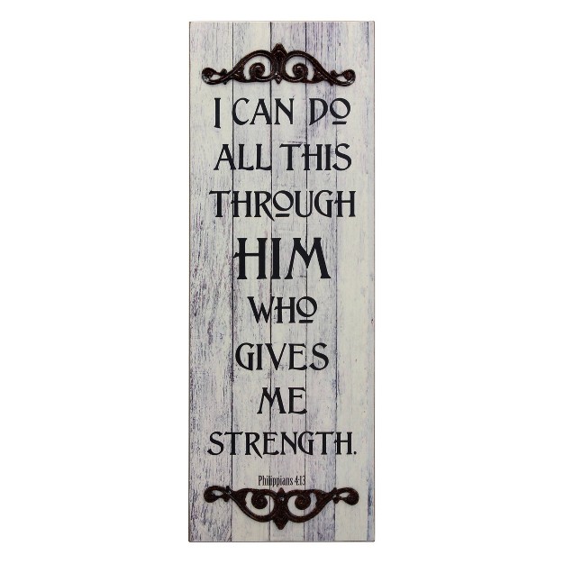 X 8 quot Decorative Philippians 4 13 Wooden Wall Art Worn White Stonebriar Collection