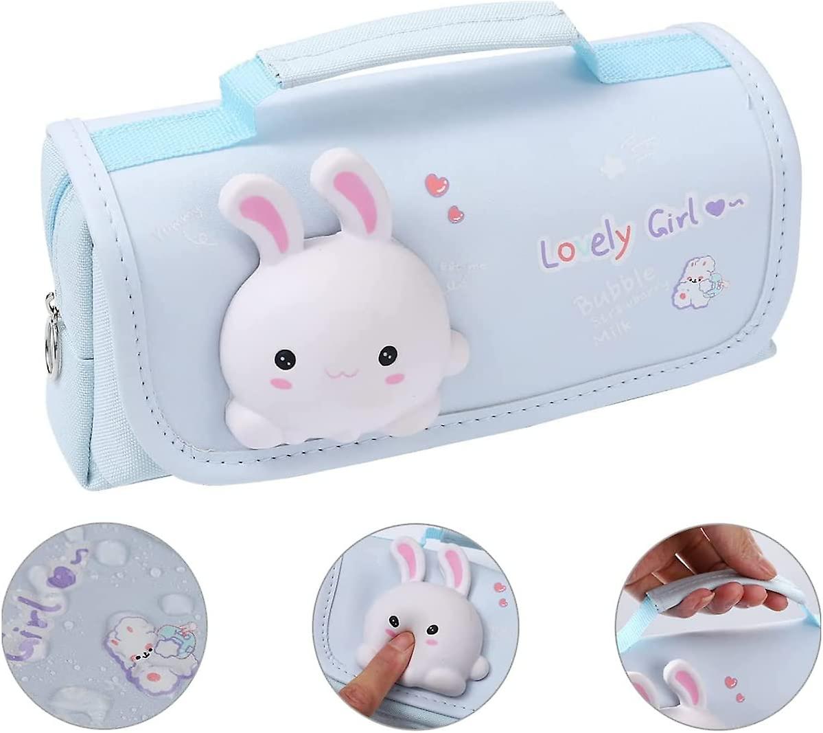 Cute Pencil Case Large Pencil Pouch With Handle， Kawaii Pencil Case With Squishy Cat For Kids， Portable Multifunction Pen Storage Bag With Compartment