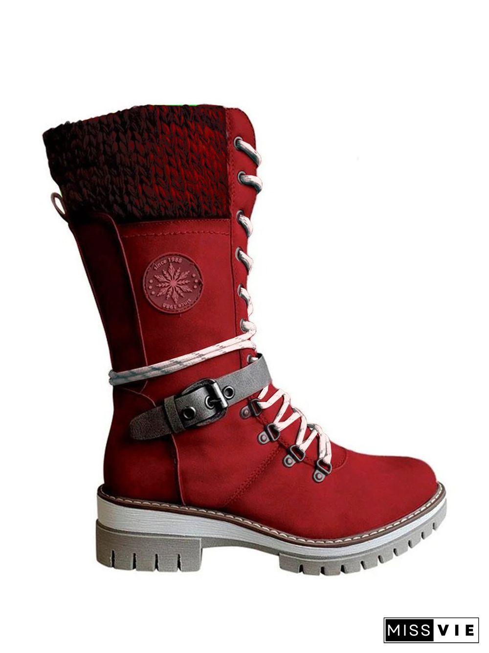 Retro Casual Stitching Zipper Lace-up Combat Boots