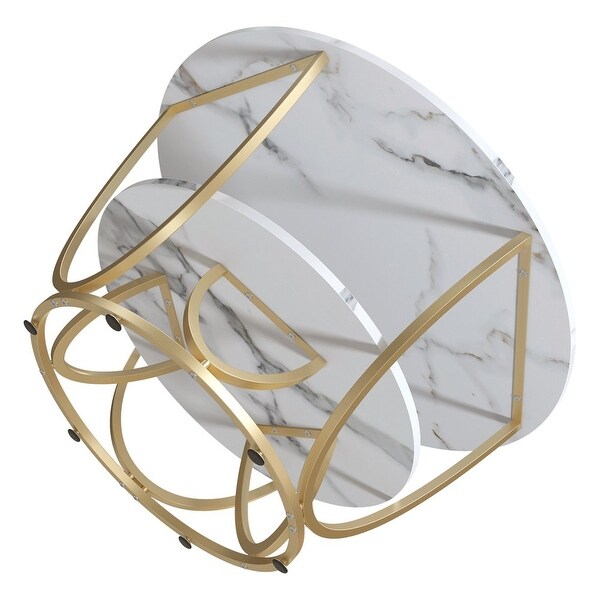 Modern Faux Marble 2 Tier Round Coffee Table， Gold