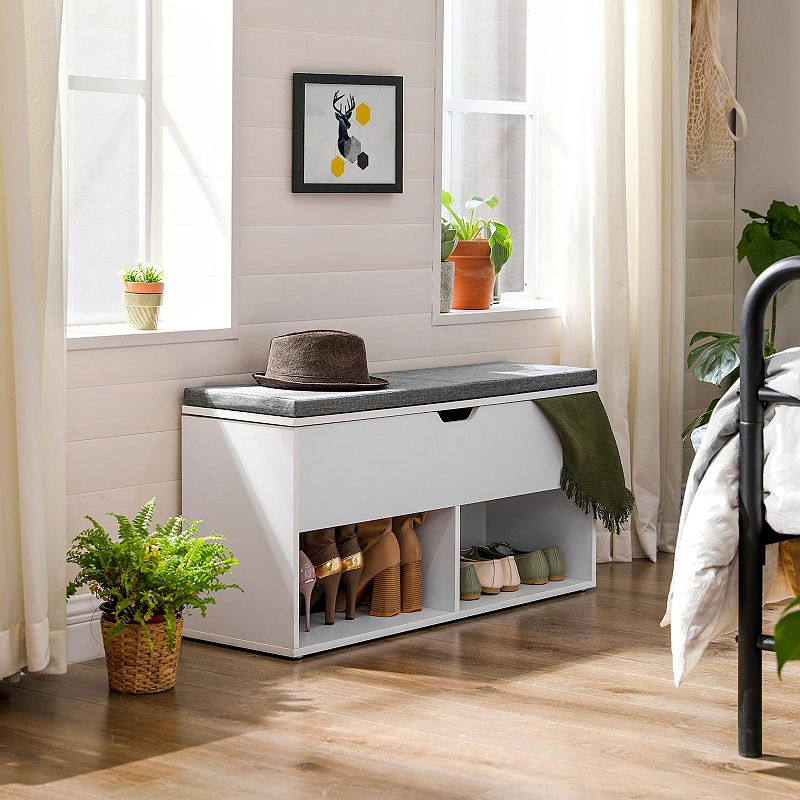 Shoe Bench， Storage Bench with 2 Open and 1 Closed Compartments