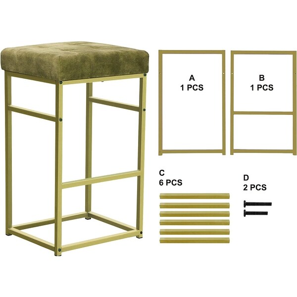 30 Inch Backless Metal Barstool with Beige/Green Velvet Seat-Set of 4