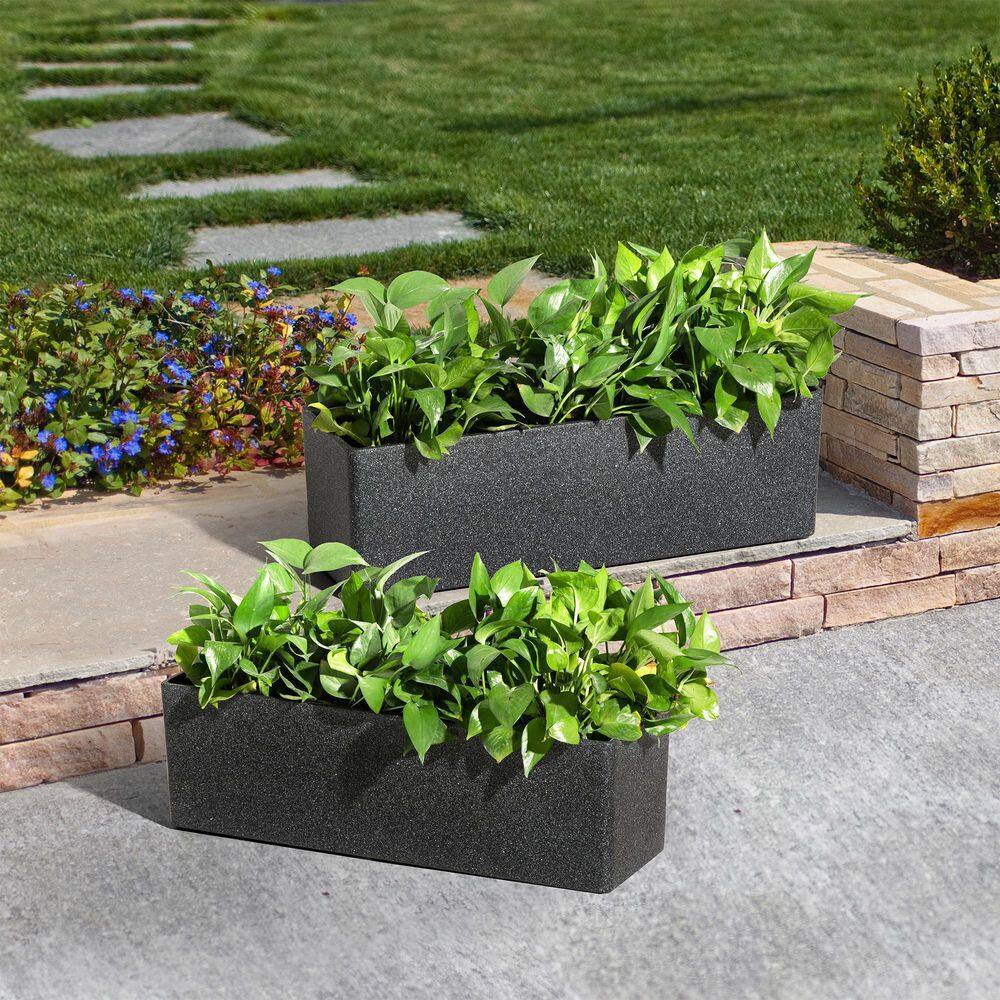 Glitzhome 31.5 in. L Oversized Eco- Friendly PE Oversized Faux Marble Rectangle Planter (2-Pack) 2022800020