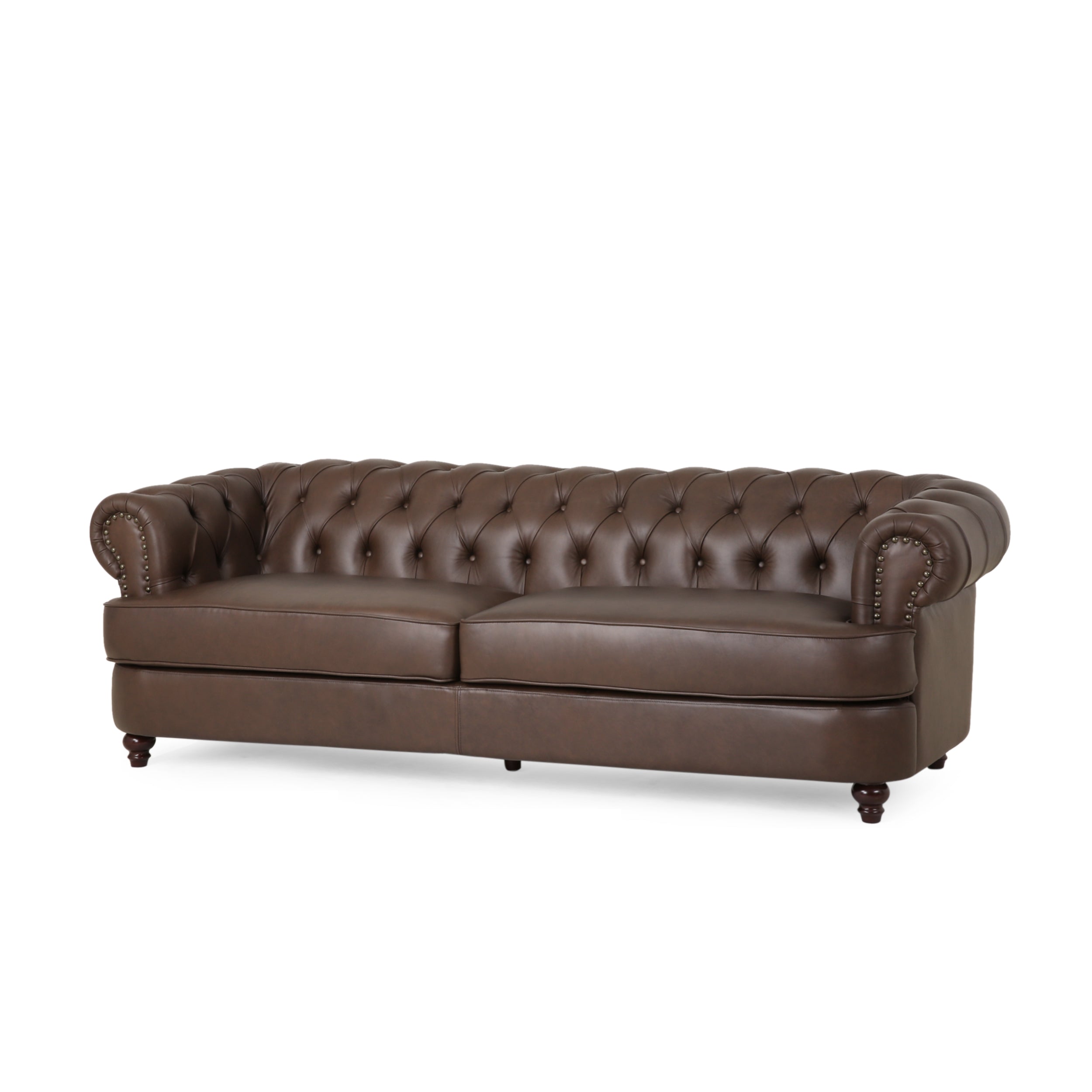 Saley Contemporary Leather Tufted 3 Seater Sofa with Nailhead Trim