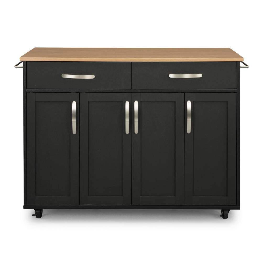 HOMESTYLES Brookshire Black Kitchen Cart with Natural Wood Top 4411-95