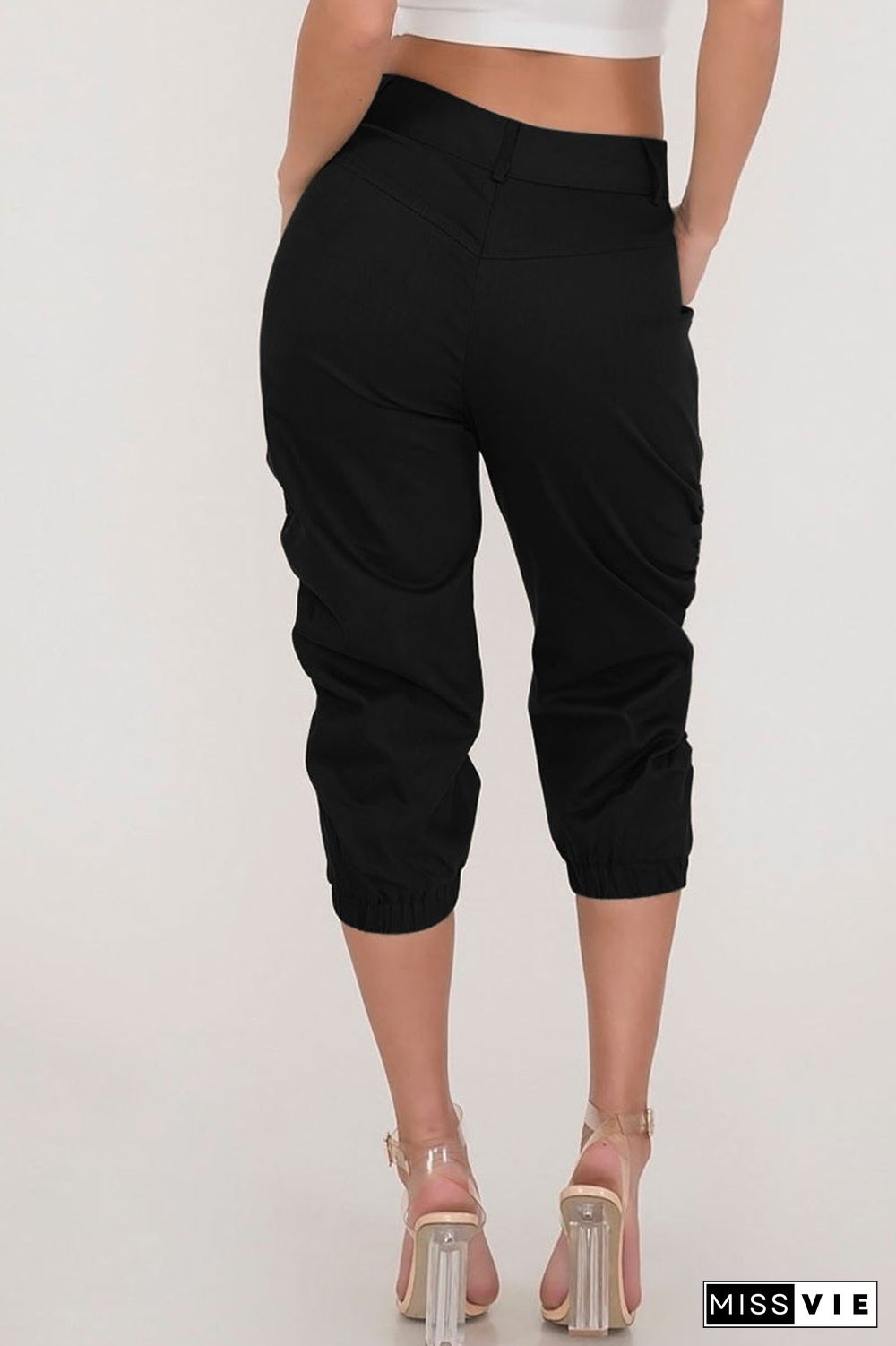 Solid Color Pocket High Waist Pants