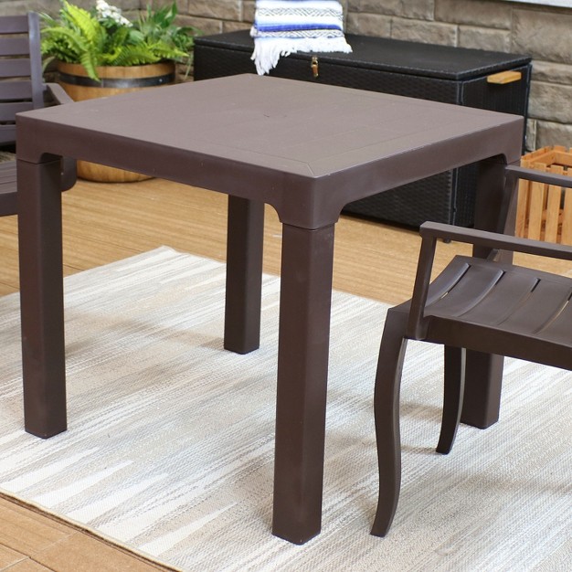 Square Polypropylene Indoor outdoor Patio Dining Table Brown