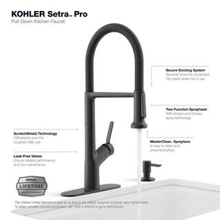 KOHLER Setra Single-Handle Semi-Professional Kitchen Sink Faucet with Soap Dispenser in Matte Black K-R29343-SD-BL