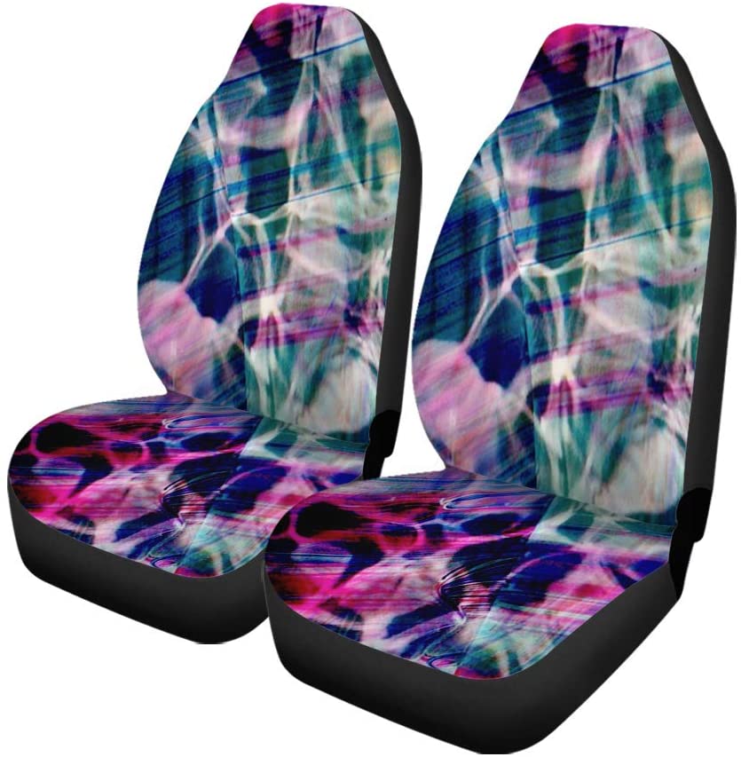 FMSHPON Set of 2 Car Seat Covers Blue Beauty Batik Tie Dye Pattern Modern Colorful Carpet Universal Auto Front Seats Protector Fits for Car，SUV Sedan，Truck