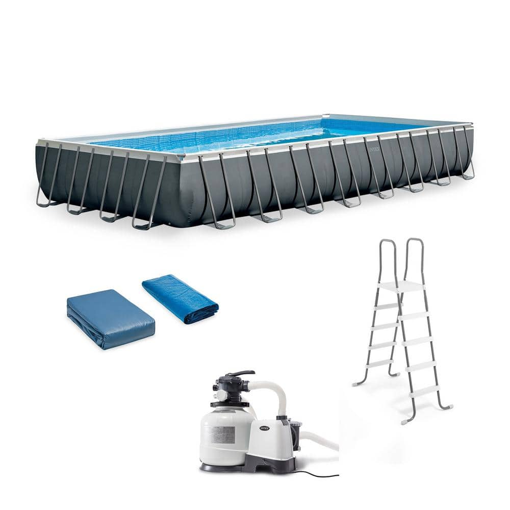 Intex 32 ft. x 16 ft. x 52 in. Ultra XTR Rectangular Above Ground Swimming Pool Set, Gray 26373EH