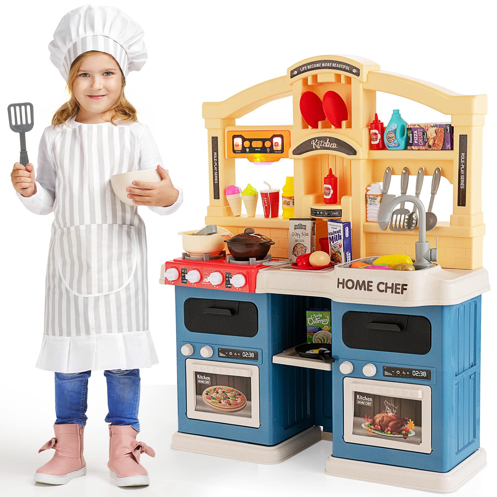 Costzon Kids Kitchen Playset, 69PCS Pretend Chef Play Food Toy Set