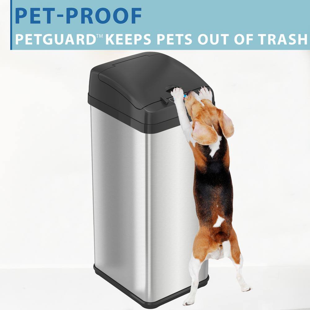 iTouchless 13 Gal. Pet-Proof Lid Touchless Sensor Trash Can with AbsorbX Odor Filter System Stainless Steel Wide Lid Opening IT13MXL