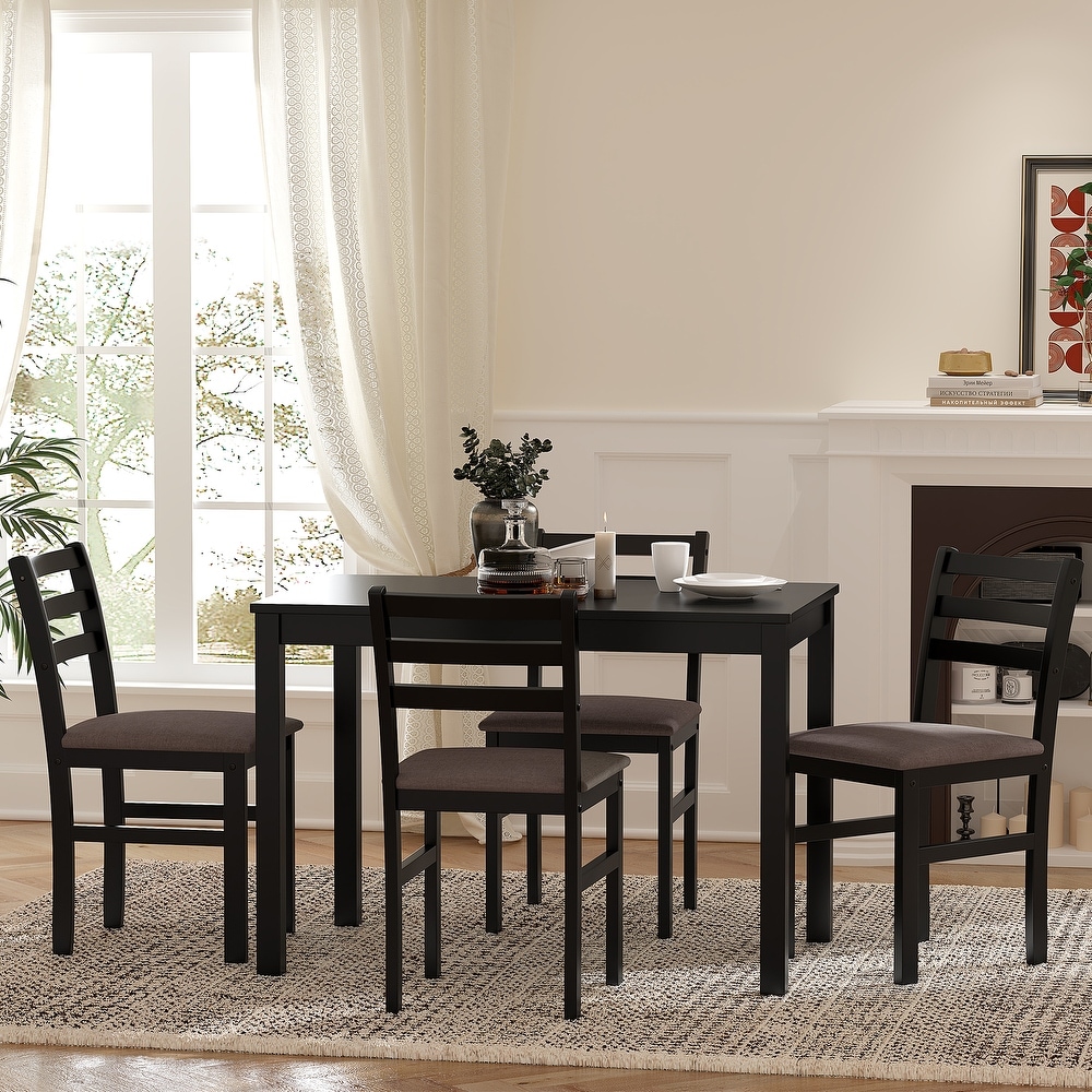 5 Piece Dining Table Set  Rectangle Dining Table with 4 Upholstered Chairs for 4 People for Dining Room and Kitchen