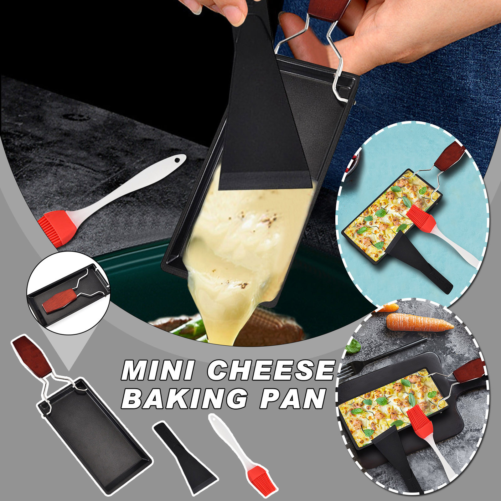 WOXINDA Practical Gadgets With Solid Wood Handles Mini Cheese Baking Tray Non-stick Barbecue Tray