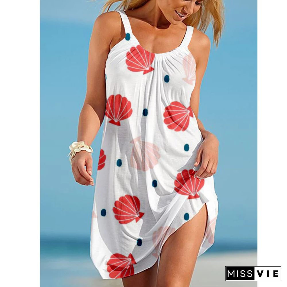 Vestidos Flamingo Print Girl Midi Dress Women Bohemian Beach Dresses Party Womens Dress Female Clothes Knee Sexy Lady Camisole