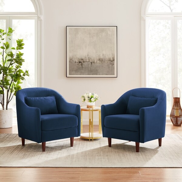 VANOMi 28.34''W Set Of 2 Accent Armchair， Velvet Barrel Chair with Solid Wood Legs