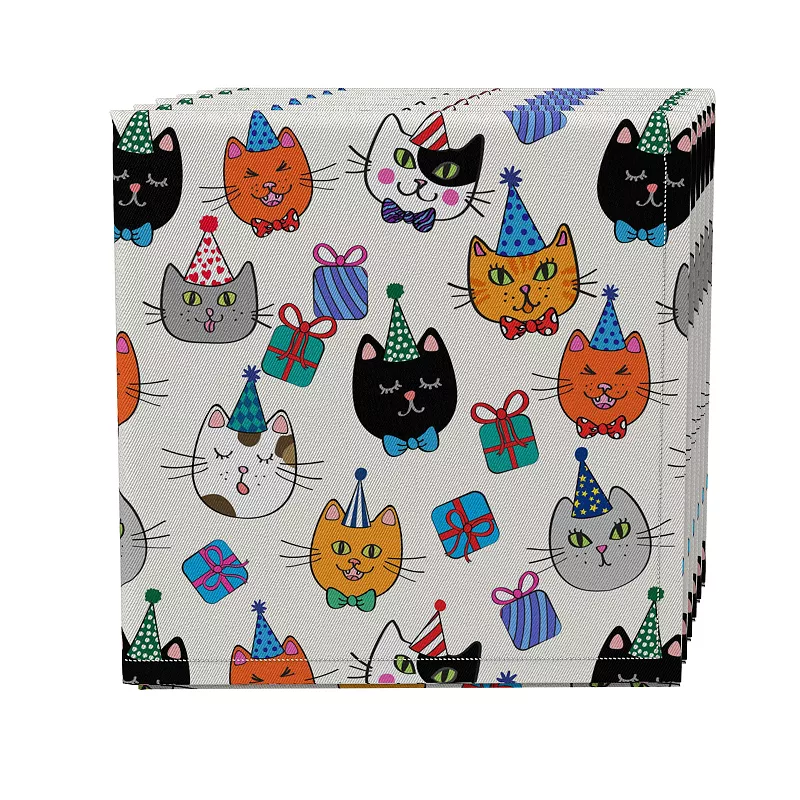 Napkin Set of 4， 100% Cotton， 20x20， Happy Birthday Cats