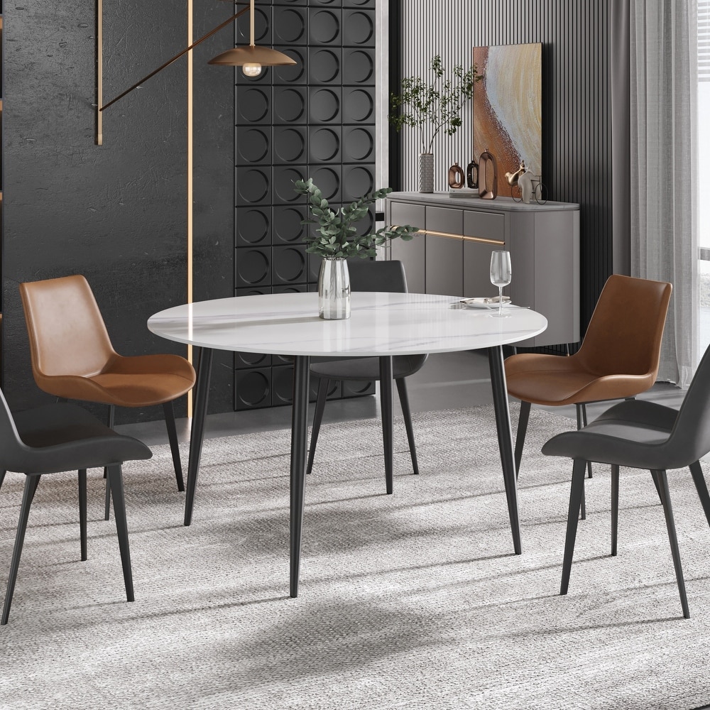 53'' Modern Sintered Stone Round Dining Table with Carbon Steel Legs