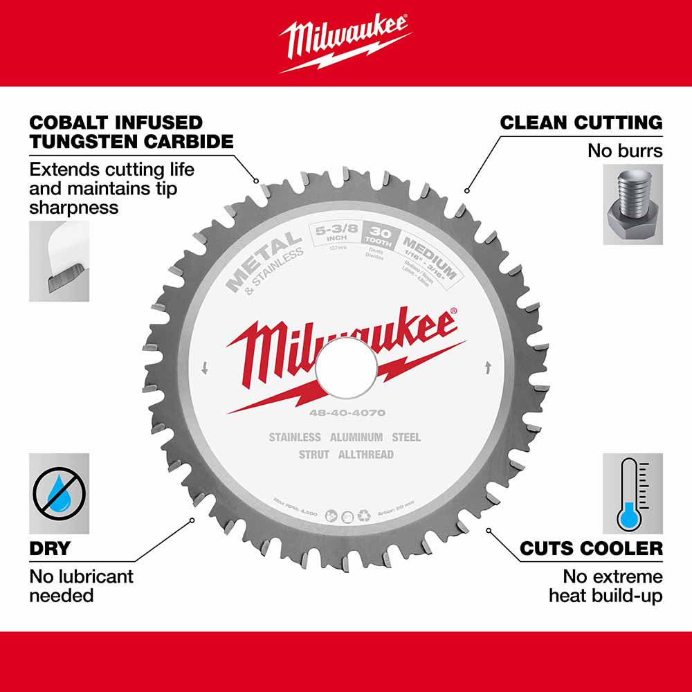 Milwaukee 48-40-4070 5-3/8” Metal Saw Blade 30 Tooth Ferrous