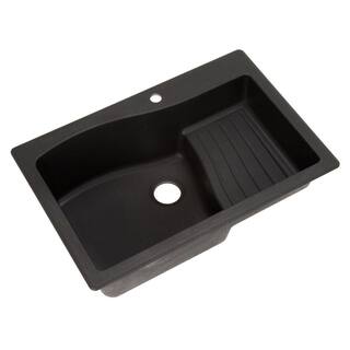 Swan Ascend Drop-InUndermount Granite 33 in. 1-Hole Single Bowl Kitchen Sink in Nero QZ03322AD.077