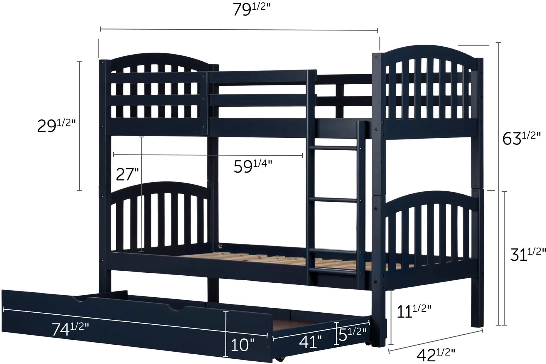Asten Blue Twin Bunk with Trundle