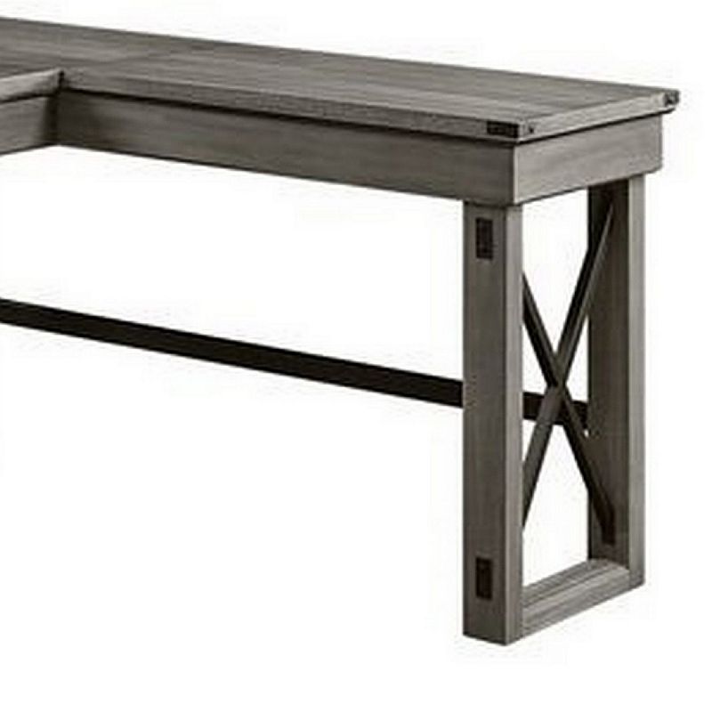 L Shaped Writing Desk with Lift Top and Sled Base， Oak Gray