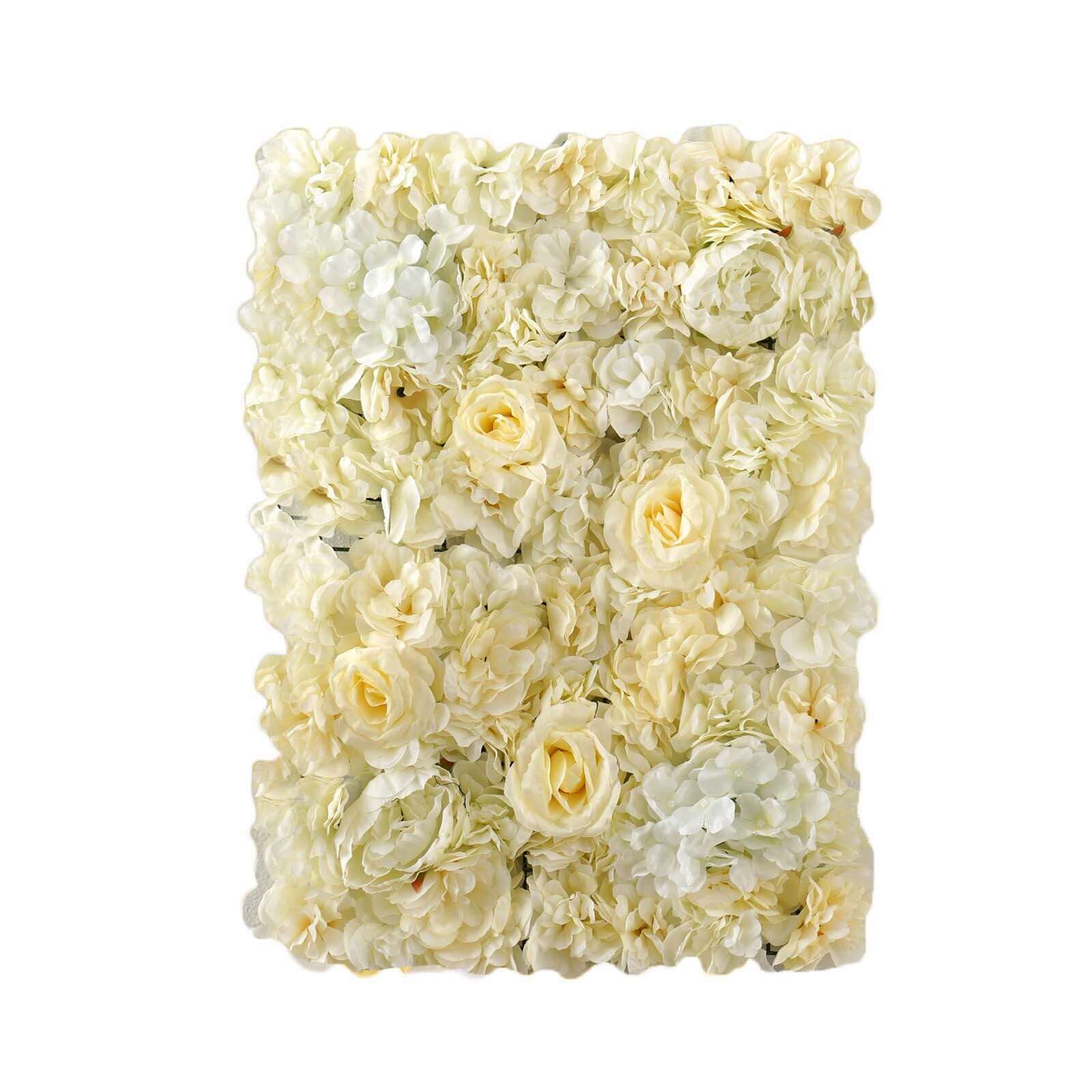 White/Champagne UV Protected Assorted Flower Wall Mat Backdrop 4 Artificial Panels 13 Sq ft.