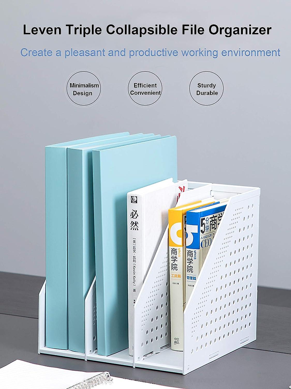 Collapsible Magazine File Holder/desk Organizer For Office Organization And Storage With 3 Vertical Compartments