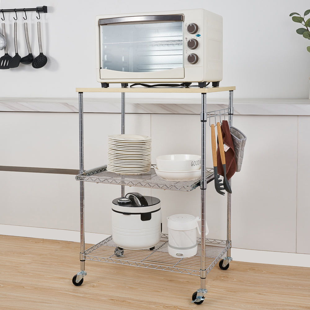 Zakamaur 3-Tier Metal Wire Rolling Kitchen Cart，Silver，24.02 x 18.11 x 33.46