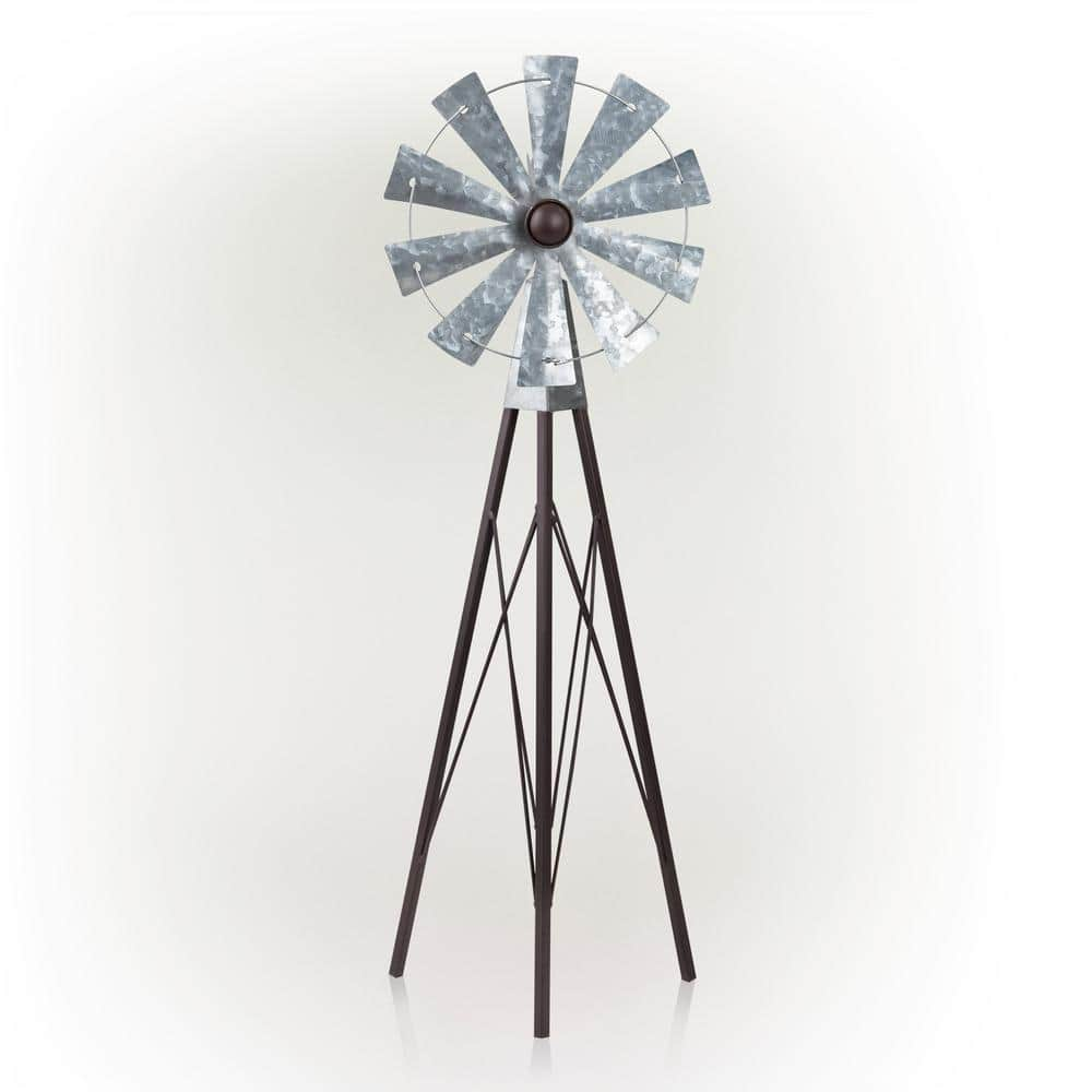 Alpine Corporation 24 in. Tall Outdoor Metal Windmill Spinner Garden Yard Decoration, Bronze and Silver JUM368