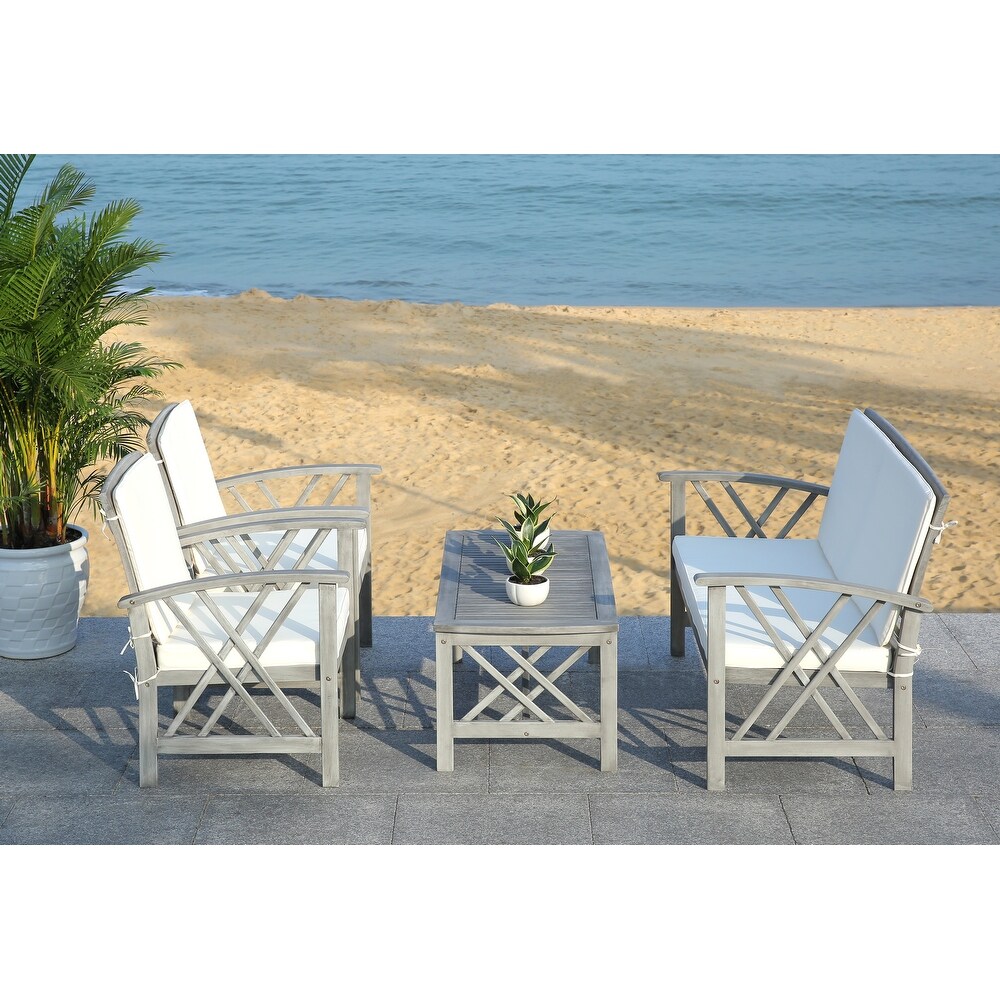 SAFAVIEH Outdoor Living Fontana Grey Wash/ Beige 4 piece Patio Set