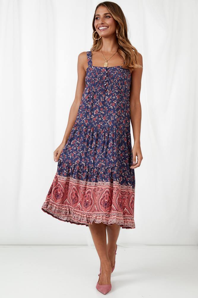 Lost In Istanbul Midi Dress Navy