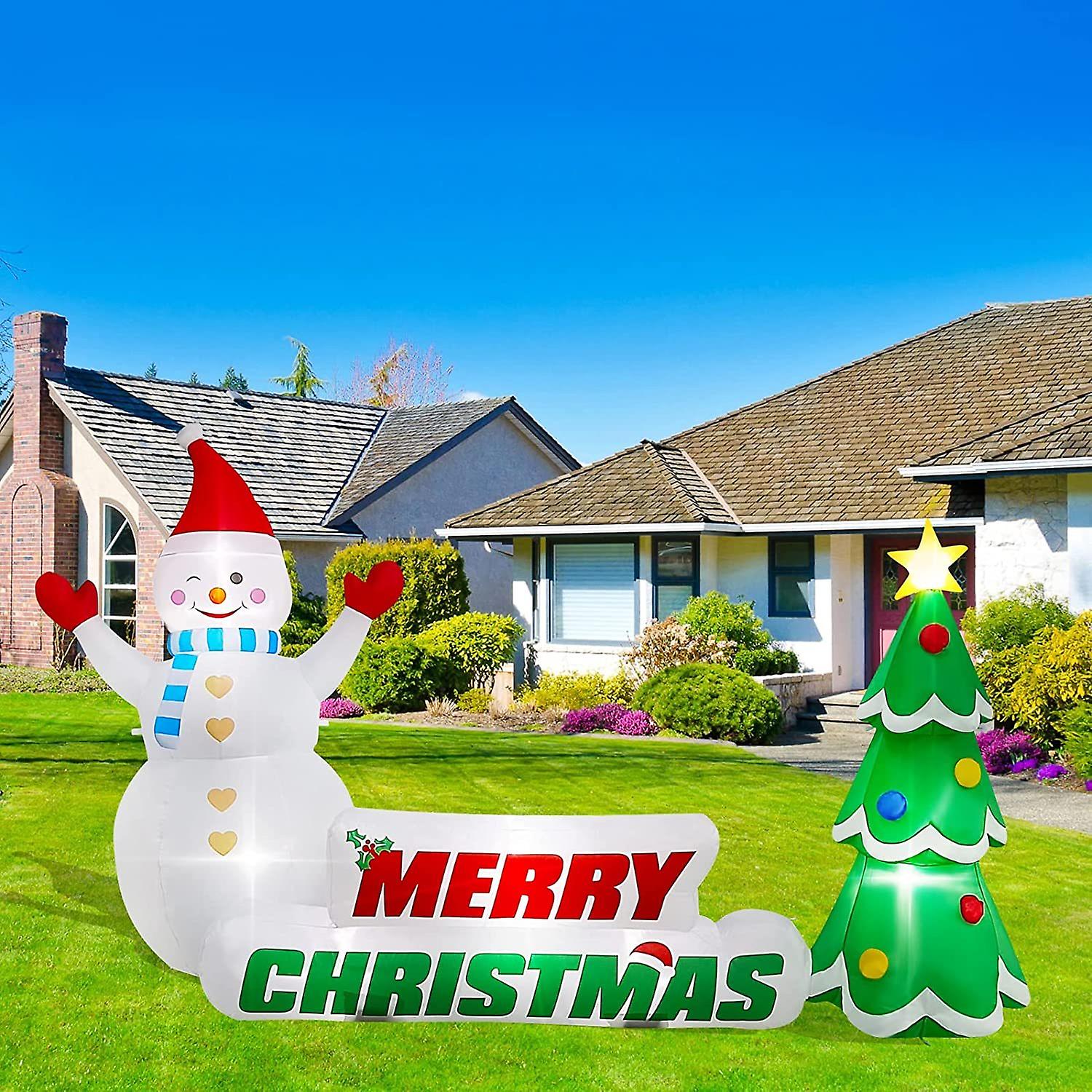 9.4ft Merry Christmas Inflatables Decorations， Outdoor Christmas Inflatable Tree Snowman Banner Creative Christmas Blow Ups Yard Decoration For Holida