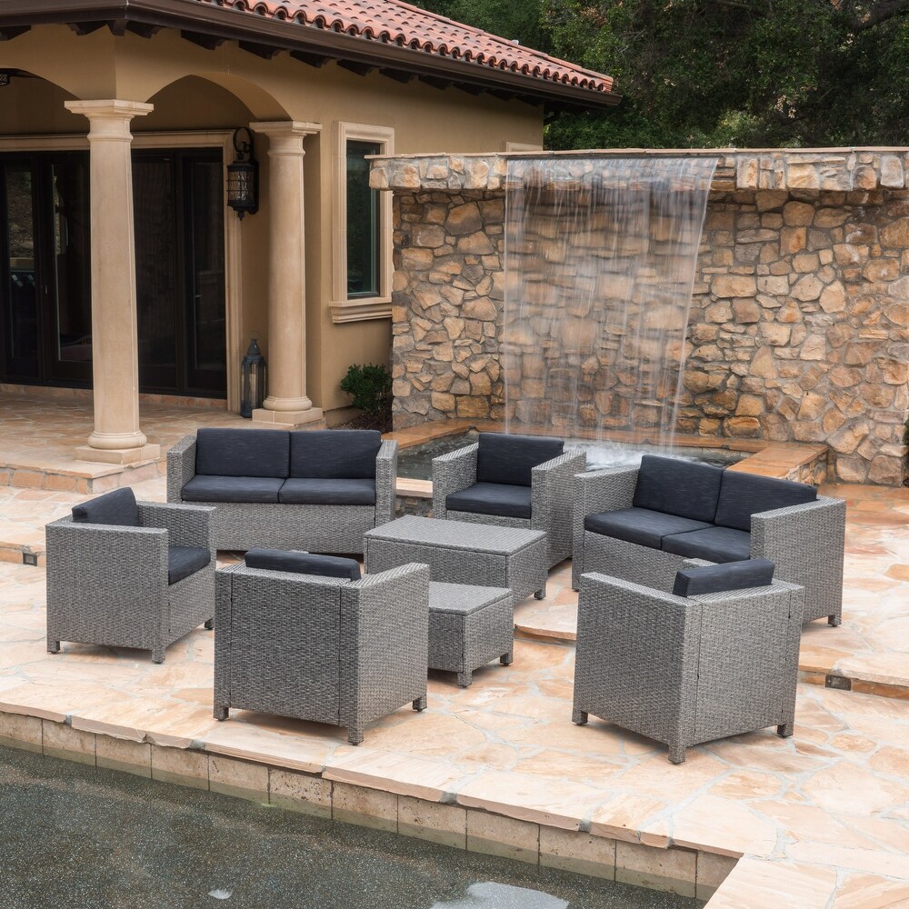 Puerta Outdoor 8 piece Wicker Sofa Chat Set with Cushions by Christopher Knight Home