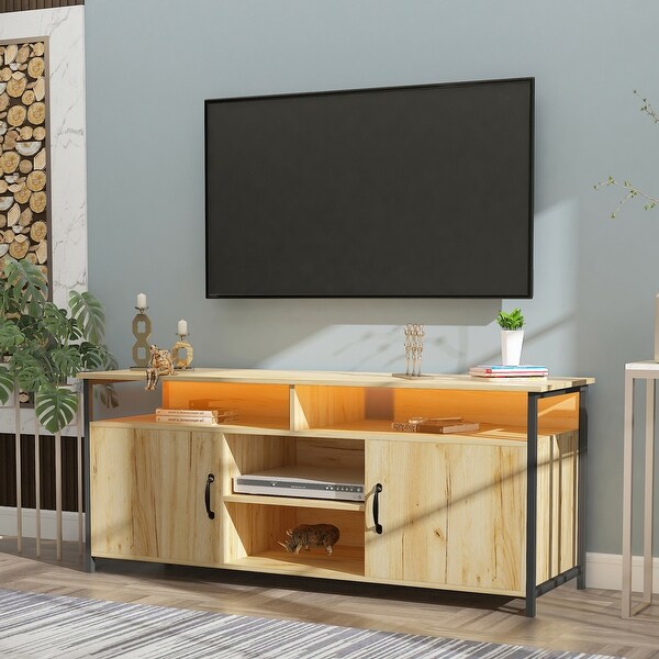 TV Stand ，Modern Wood Universal Media Console with Metal Legs